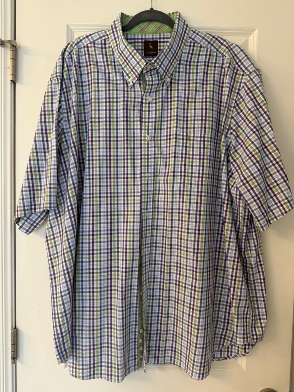 Tailorbyrd Green & Blue Plaid Short-Sleeve Button-Down Shirt